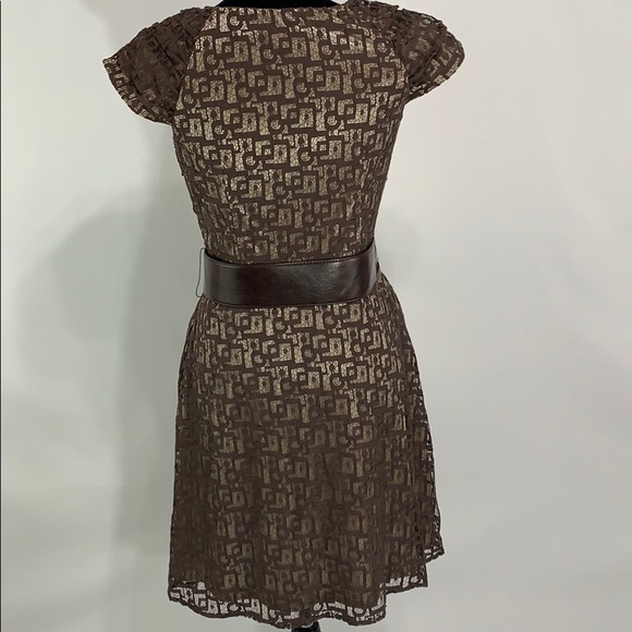 Andrew Marc New York brown tan lace midi dress - Picture 4 of 8